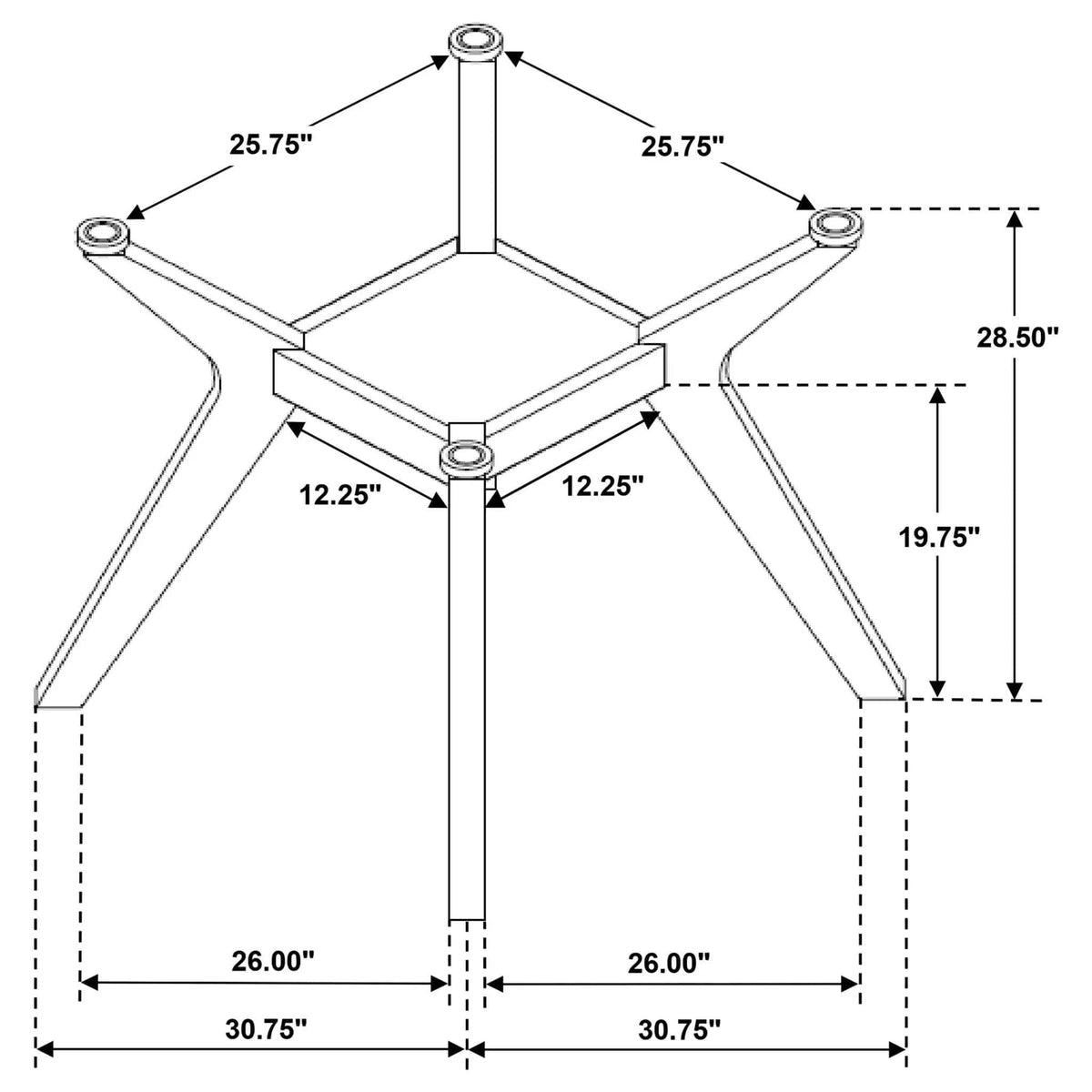 Paxton Square Wood Dining Table Base | 41.25 x 41.25 x 29 in | Rubberwood & Glass | Brown