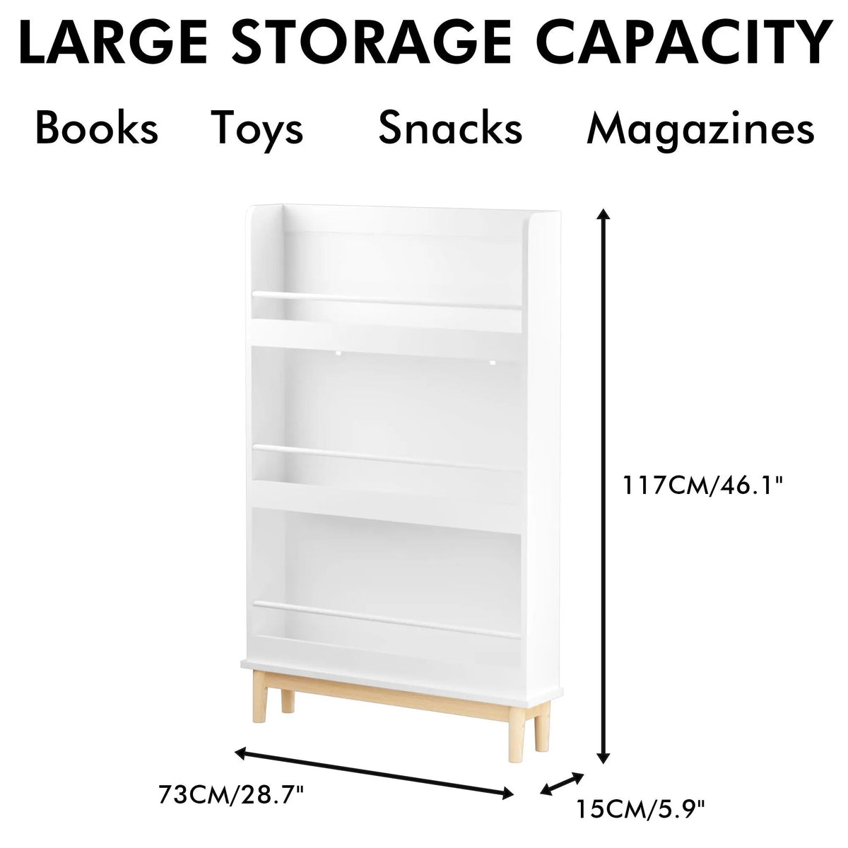 Wall Mounted Bookshelf | White | 3 Front Facing Shelves | Toddler Bedroom Display