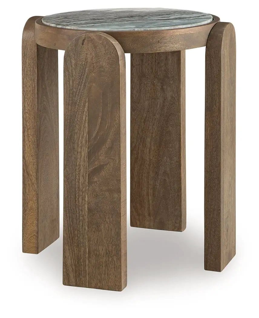 Gavrilley Accent Table | 18.63 x 18.63 x 22.25 in | Mango Wood & Marble | Gray / White / Brown