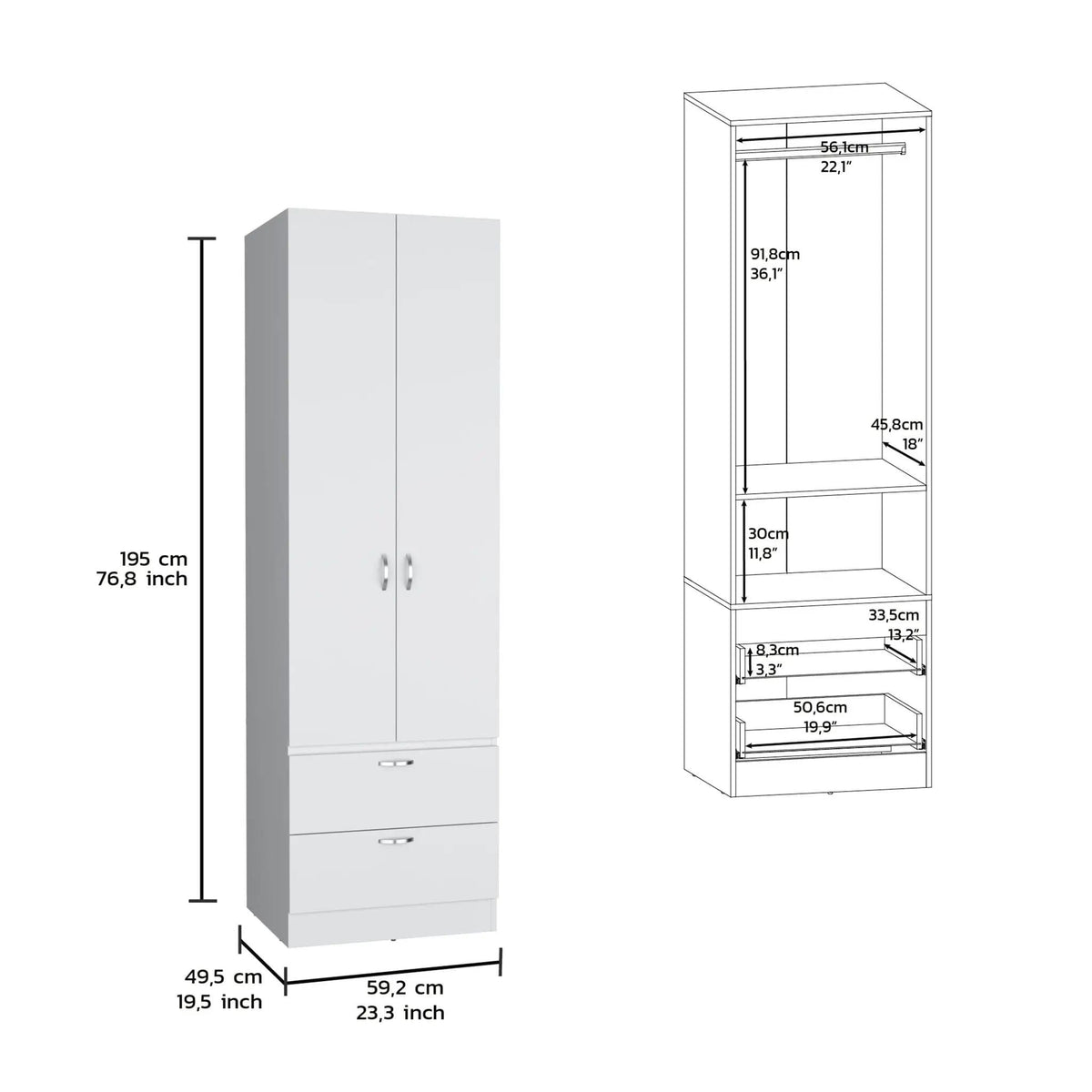 Armoire Organiser, Two Shelves, Rod, Double Door Cabinet Armoire Wardrobe | 2 Pieces | Bedroom Furniture | Bedroom