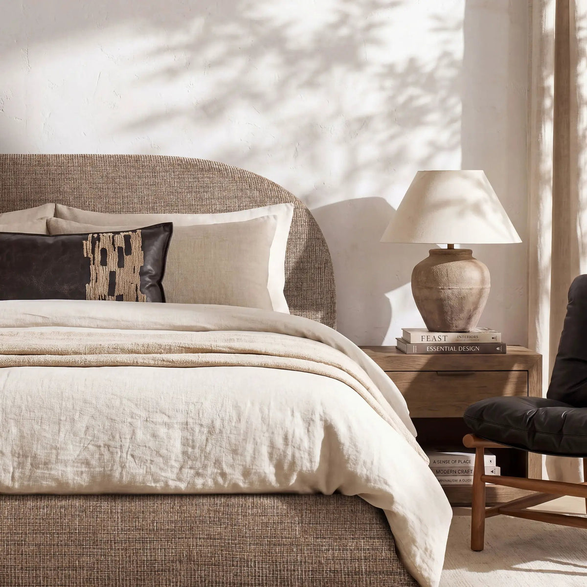 Archie Upholstered Platform Bed | Puffy Arch Headboard | Grounded Design | No Box Spring Needed