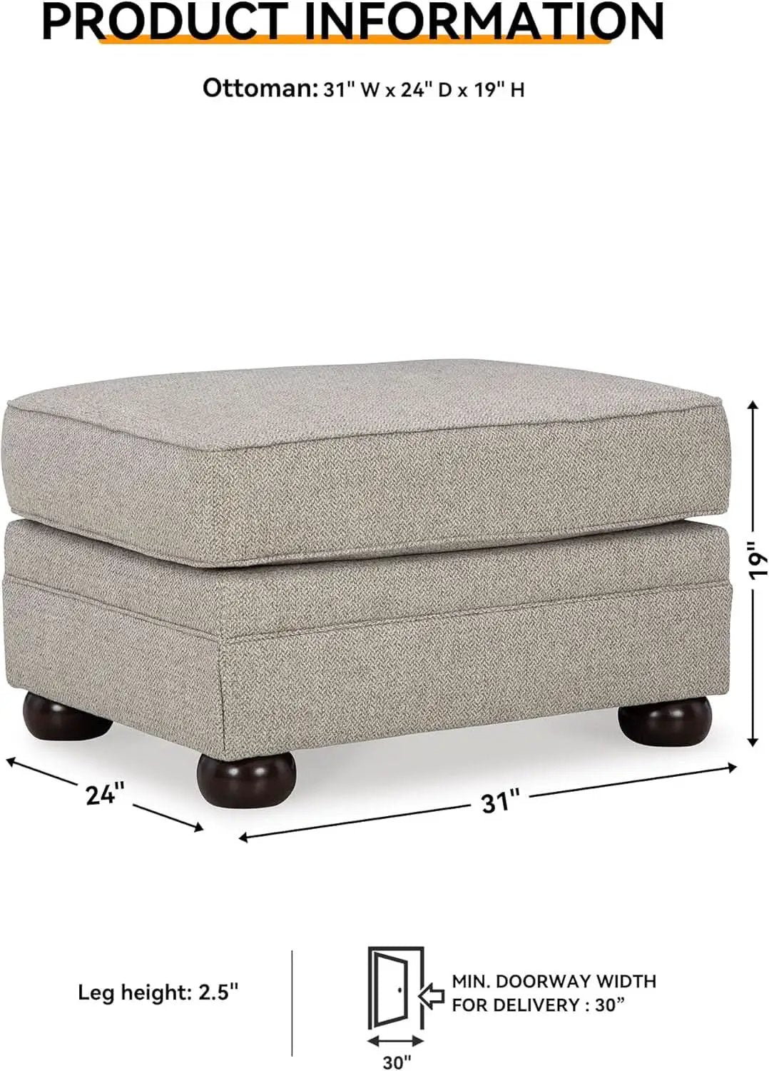 Rectangular Upholstered Ottoman Light Brown Bun Legs from PriceLows™