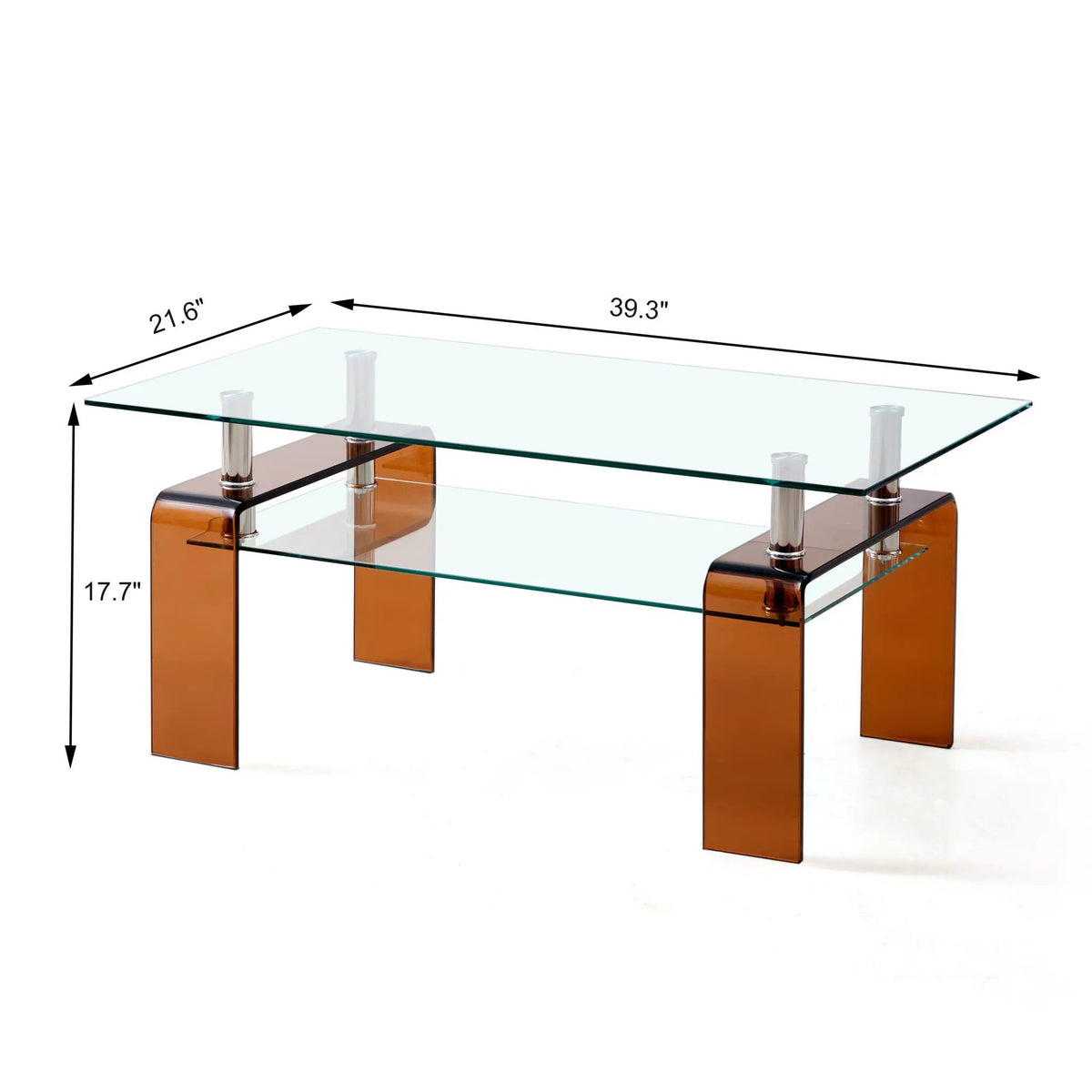 Tempered Glass Coffee Table | Two Tier Storage | Modern Geometric Design