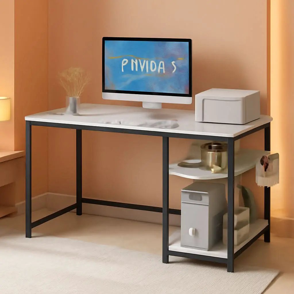 43 Inch L Shaped Computer Desk White Marble Home Office from PriceLows™