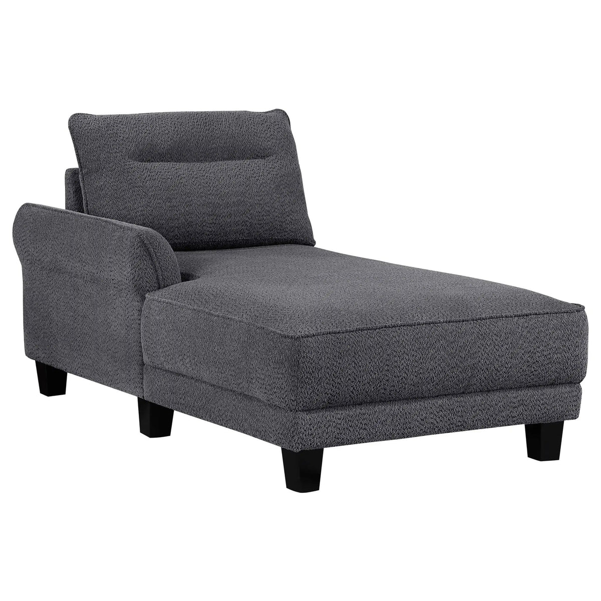 Caspian Upholstered Curved Arm Chaise Sectional Sofa | 109.75 x 67.75 x 36.5 in | Solid Wood & Boucle | Grey