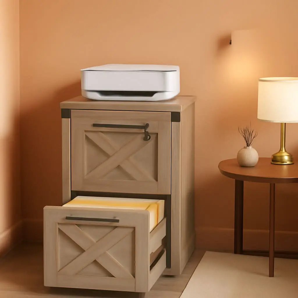 2 Drawer File Cabinet With Lock Gray Oak Farmhouse Home Office Printer Stand Fits Letter A4 from PriceLows™