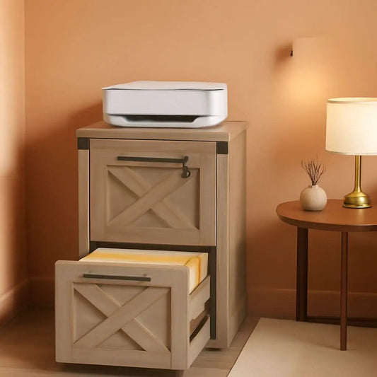 2 Drawer File Cabinet With Lock Gray Oak Farmhouse Home Office Printer Stand Fits Letter A4 from PriceLows™