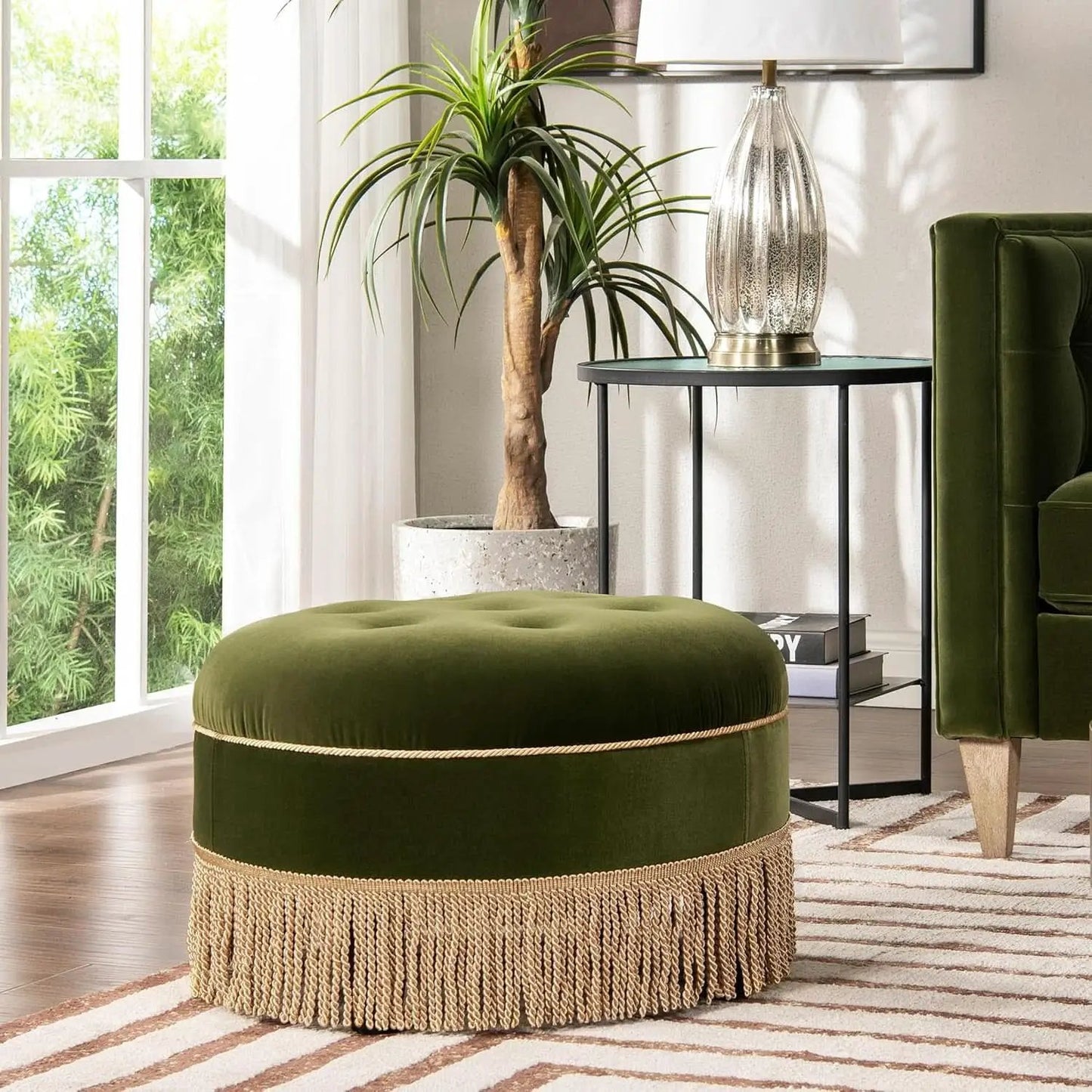 24 Inch Round PremiumQualityTextured Woven Upholstered Ottoman from PriceLows™