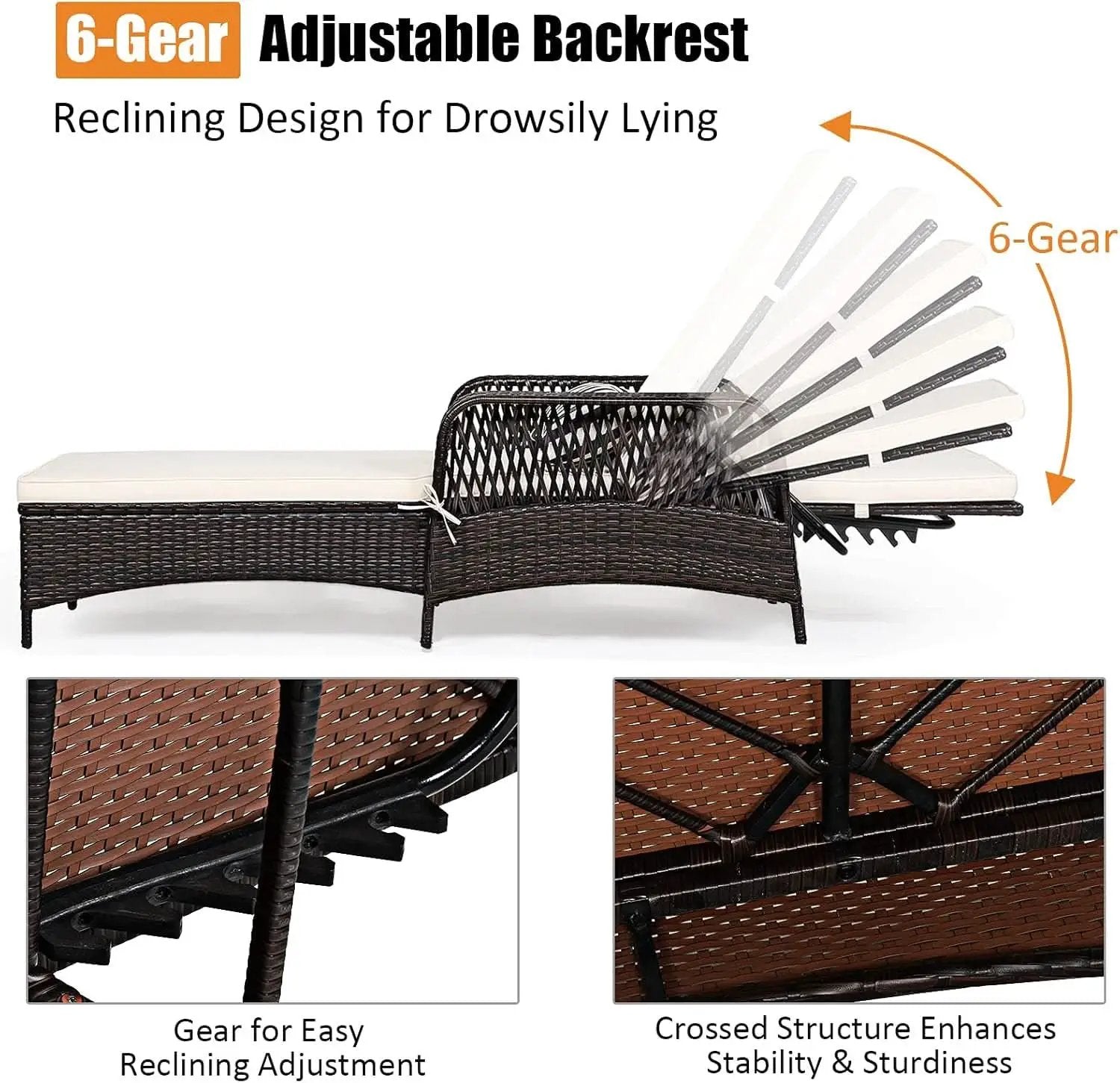 Adjustable Rattan Chaise Lounge Chair for Outdoor Relaxation from PriceLows™