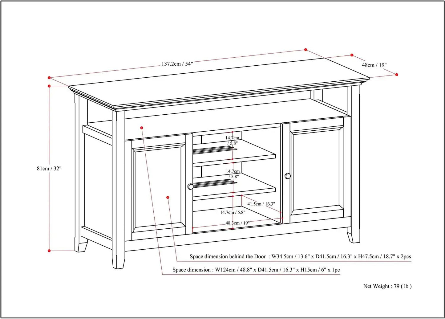 TV Media Stand 54 Inch Wide Golden Brown Cabinet Storage from PriceLows™