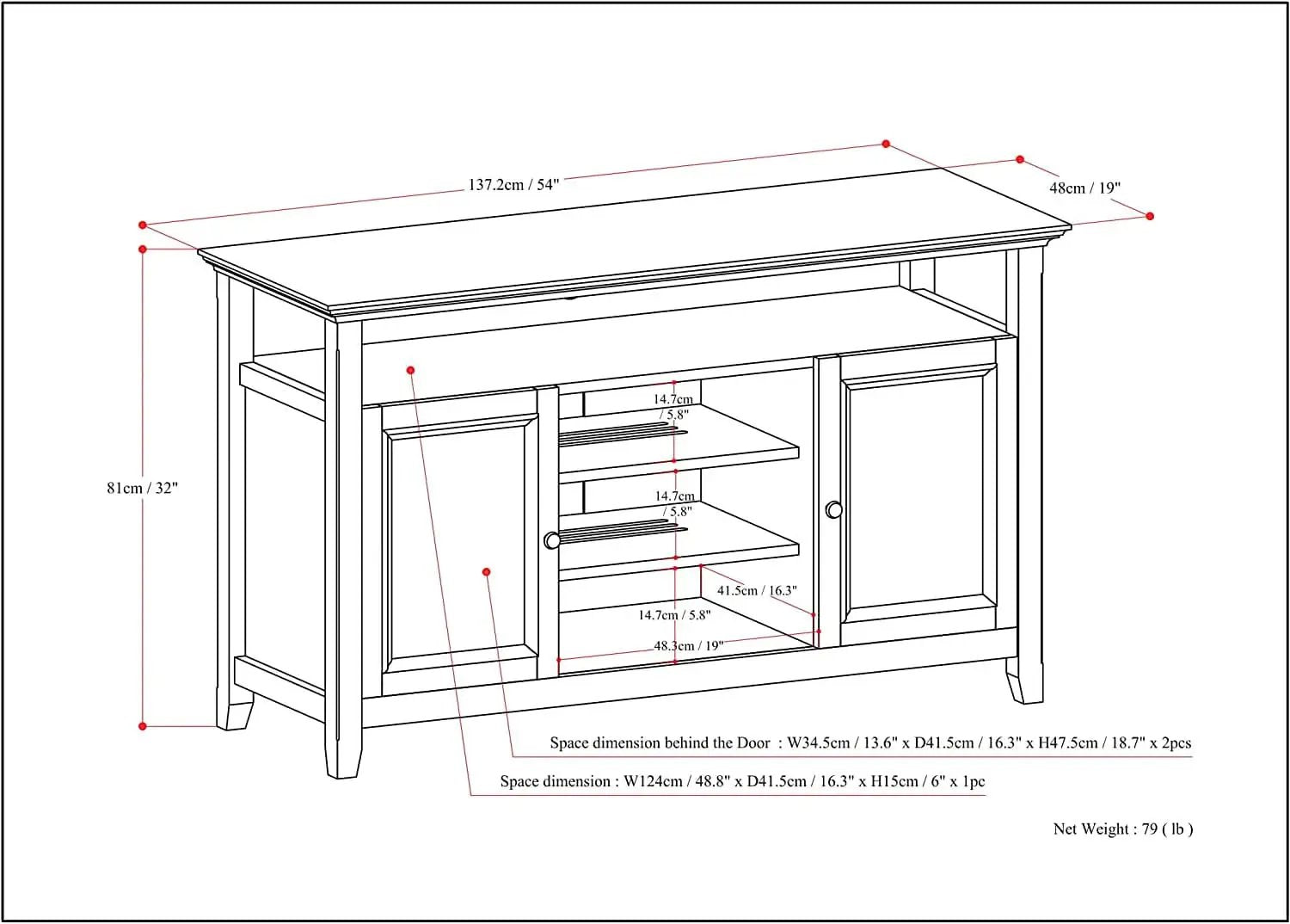 TV Media Stand 54 Inch Wide Golden Brown Cabinet Storage from PriceLows™