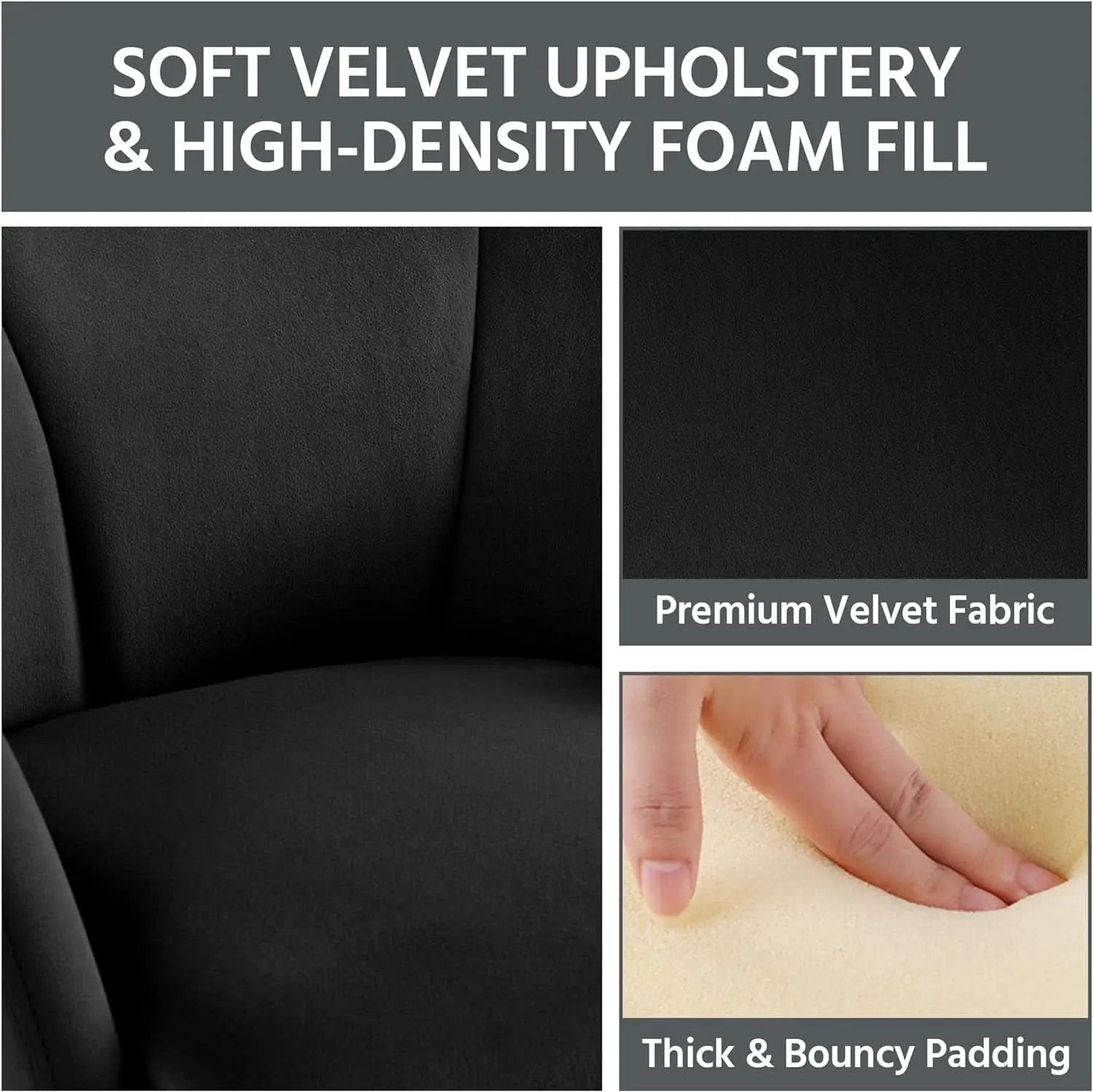 Modern Black Velvet Flower Armchair With Gold Legs from PriceLows™