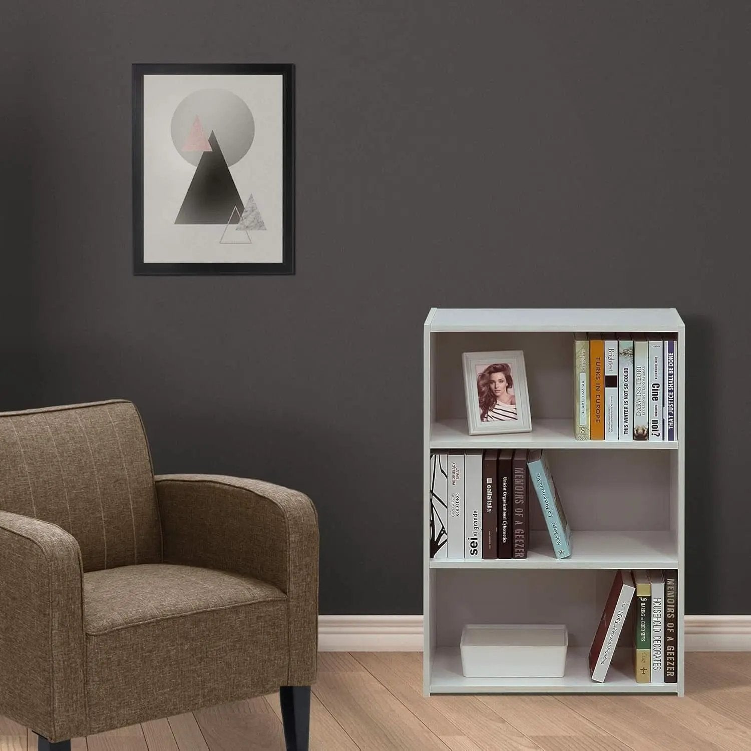 Soft White 3 Tier Bookcase With Open Shelves Living Room from PriceLows™
