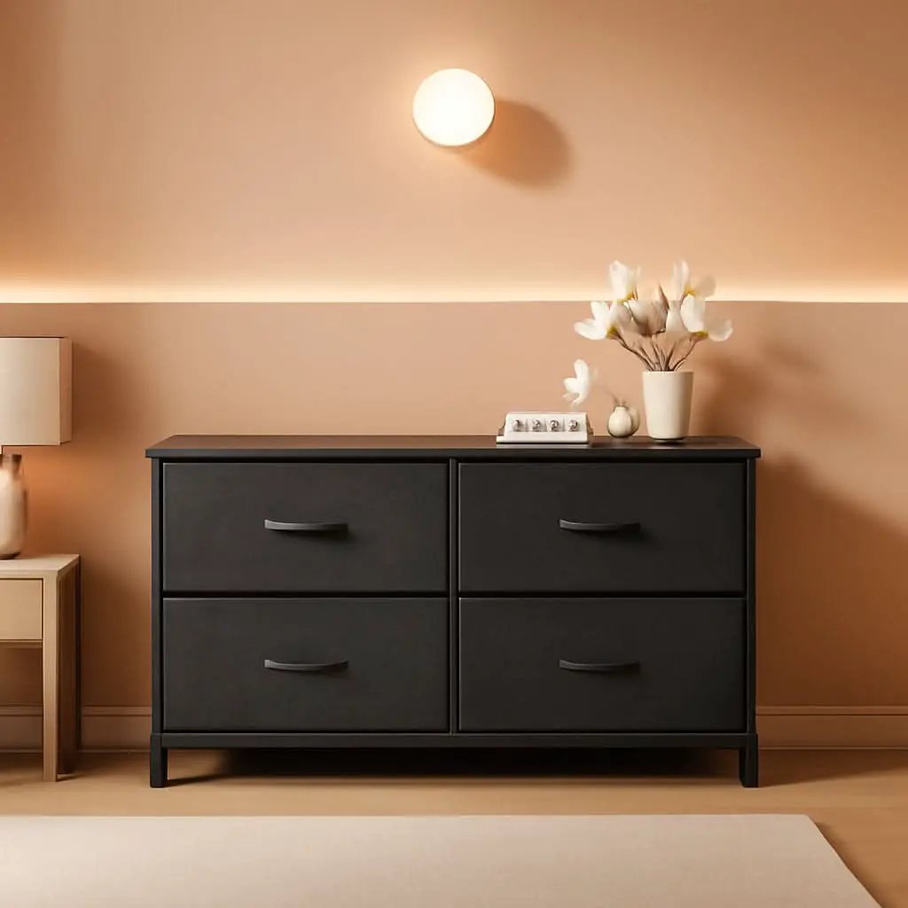 Charcoal Black 5 Drawer Wide Dresser For Bedroom Storage from PriceLows™