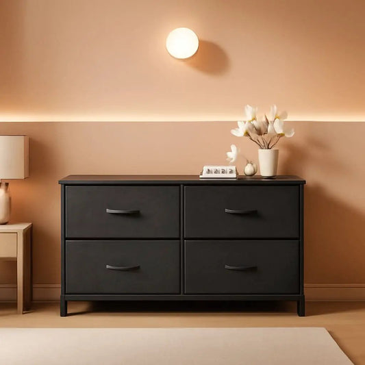 Charcoal Black 5 Drawer Wide Dresser For Bedroom Storage from PriceLows™