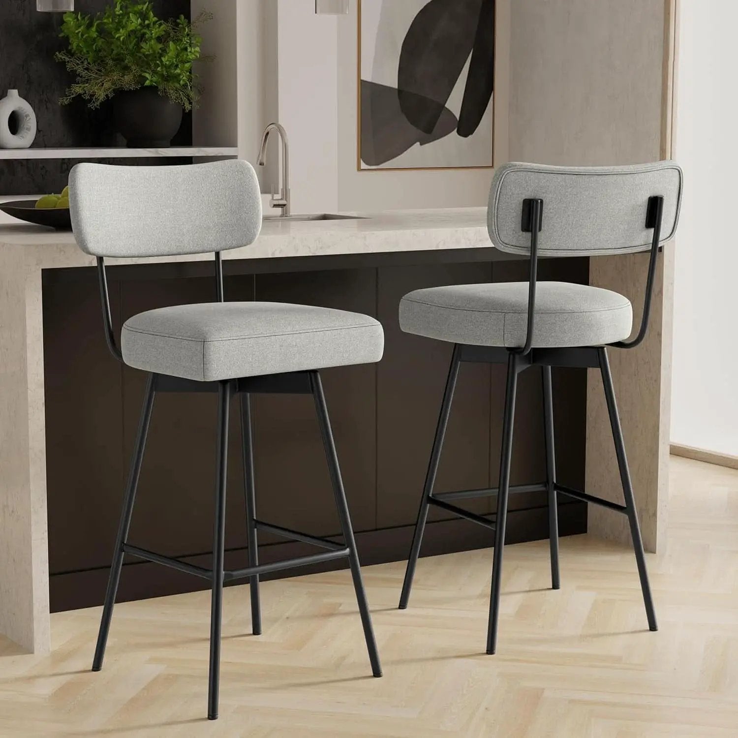 Giselle Swivel Bar Stools Set 2 29 Inch Upholstered Light Grey from PriceLows™