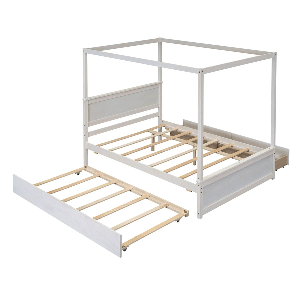 Canopy Platform Bed | Wooden Frame | Built-In Drawers | Brushed-Effect Finish