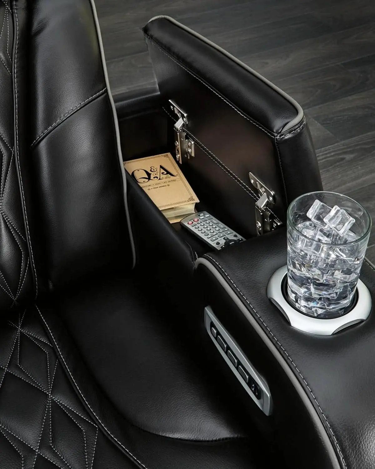 Black Leather Power Recliner With Adjustable Headrest from PriceLows™