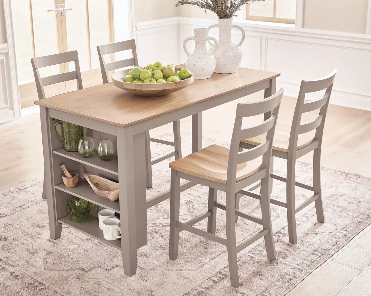 Counter Height Dining Table | Rectangular | Built In Shelves | Natural Gray