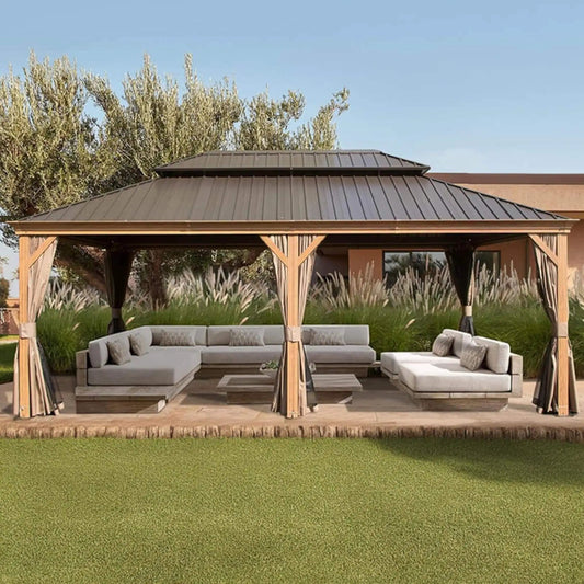 Heavy Duty Aluminum Galvanized Steel Double Roof Hardtop Gazebo With Netting And | Fabric | Home Use | Home