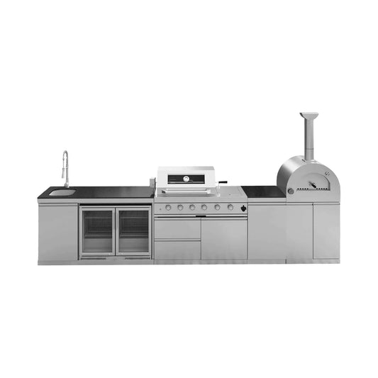 150 Inch 4 Burner 108K BTU Outdoor Kitchen Island With Pizza Oven, Rotisserie | 150 Inch | 4-Burner | Dining Room