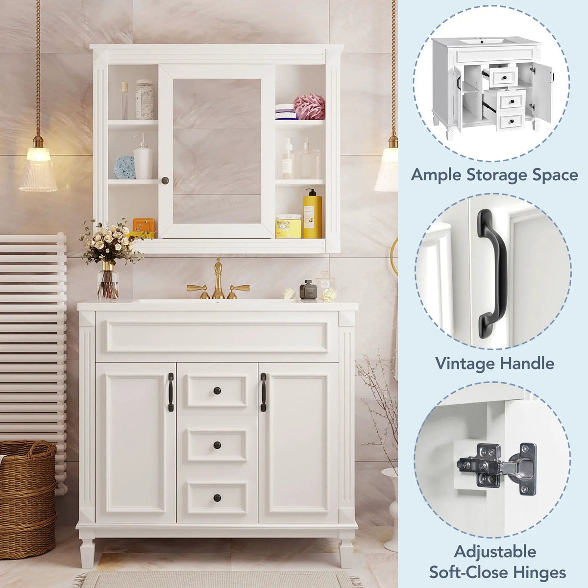 Bathroom Vanity With Top Sink | Mirror Cabinet Included | 2 Soft Closing Doors | 2 Drawers