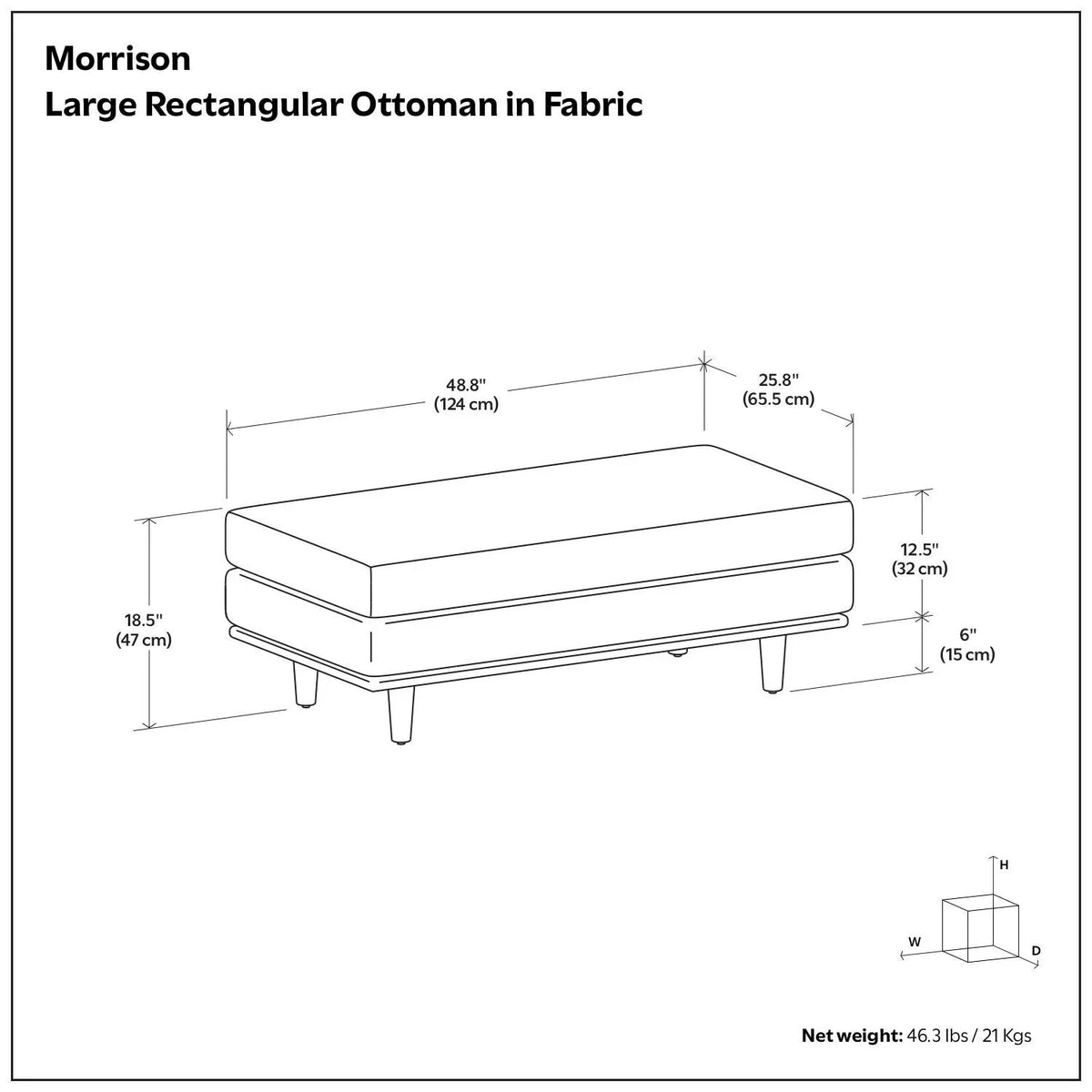 Morrison Handcrafted Ottoman | Mid-Century Modern Styling | Corner-Blocked Frame | 33 Inch Width