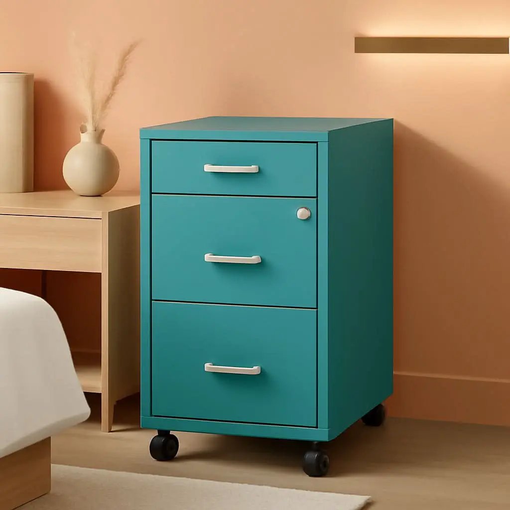 3 Drawer 29.52 Inch Turquoise Metal Filing Cabinet Lockable Preassembled for Home Office from PriceLows™