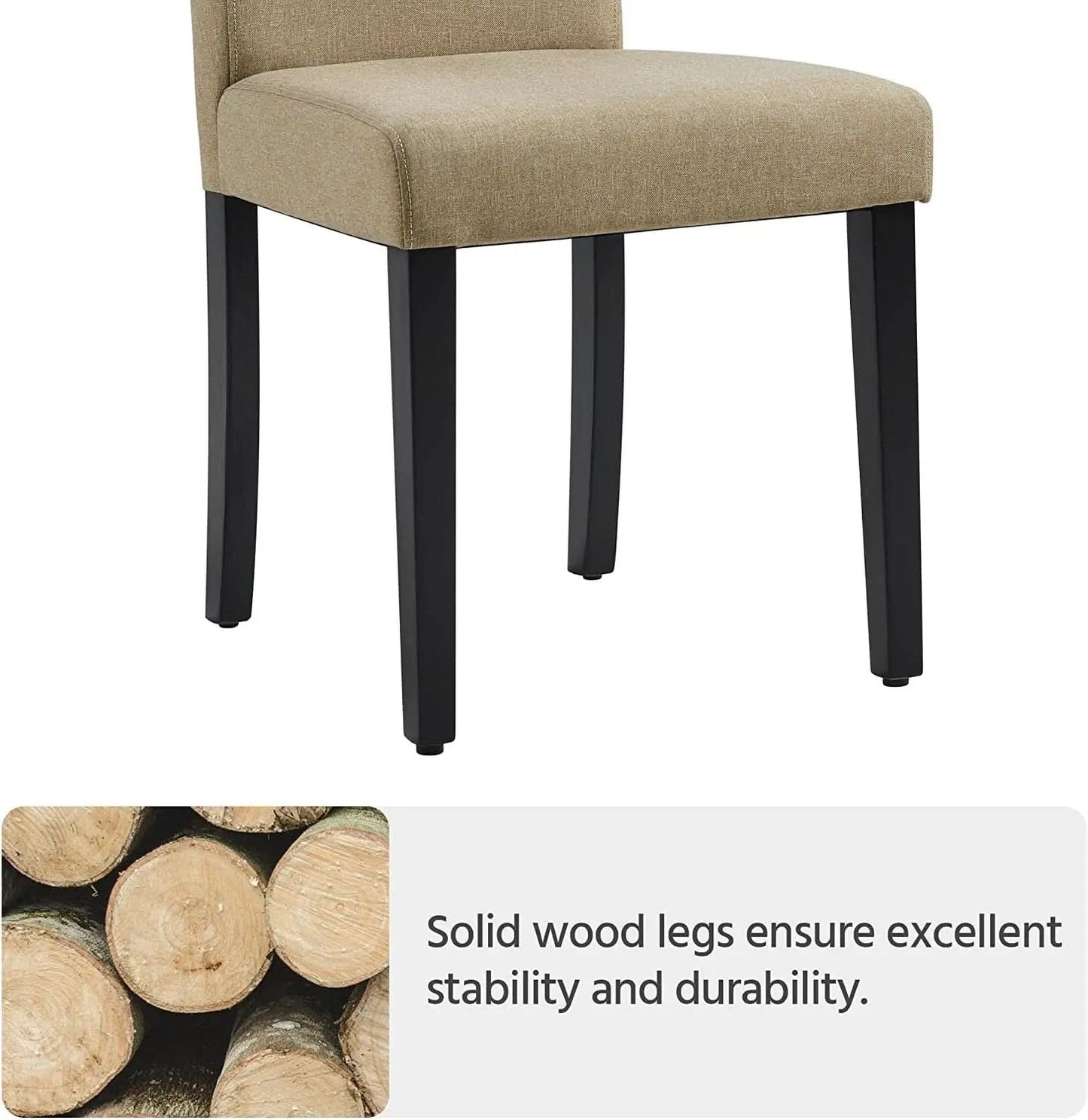 Khaki Upholstered Parson Dining Chair Set 4 Wood Legs from PriceLows™