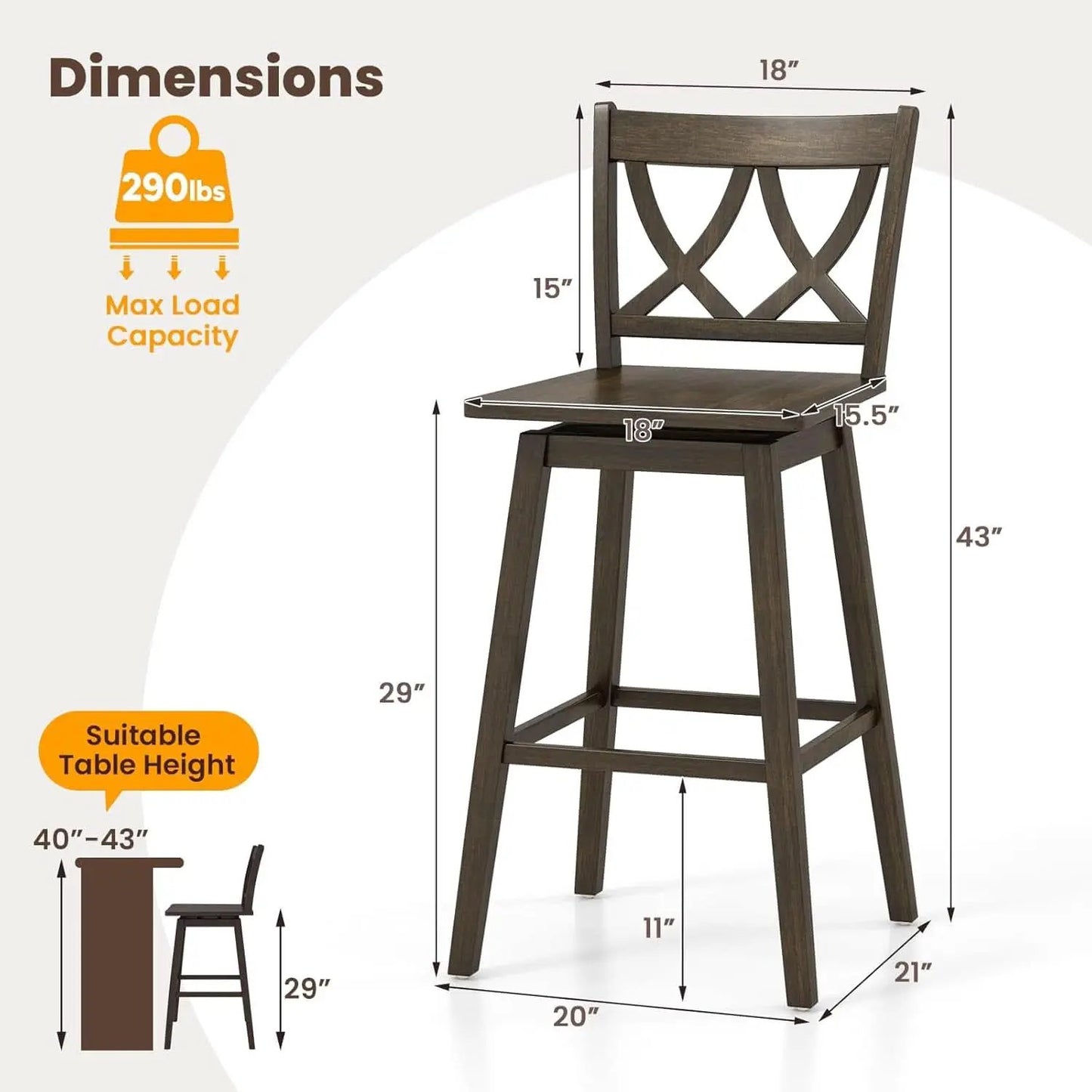 Swivel Wooden Bar Stools Set of Four Dark Grey from PriceLows™