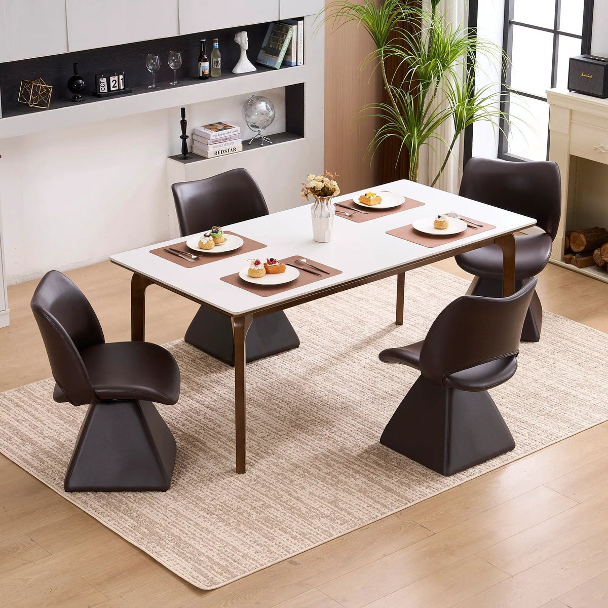 Modern Swivel Dining Chair | High Back | Faux Leather | Black