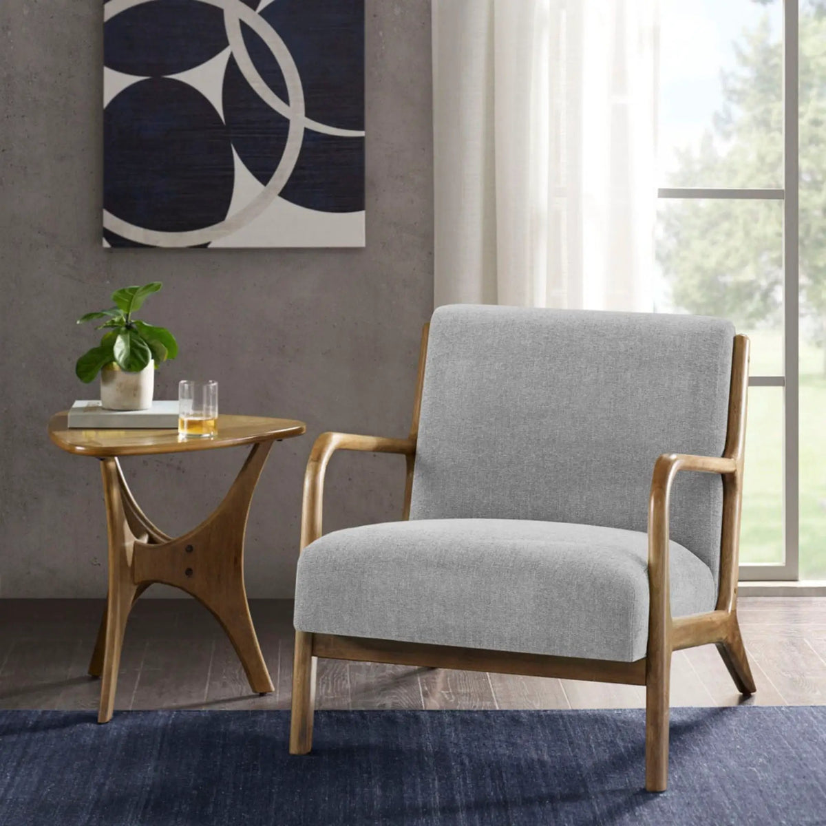 Mid Century Lounge Chair | Solid Wood Frame | High Density Foam | Elm Finish