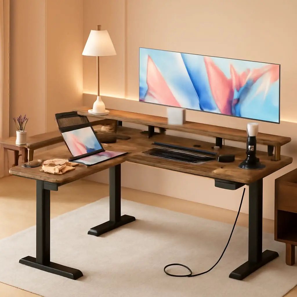 Electric L Shaped Standing Desk 59 Inch Height Adjustable from PriceLows™