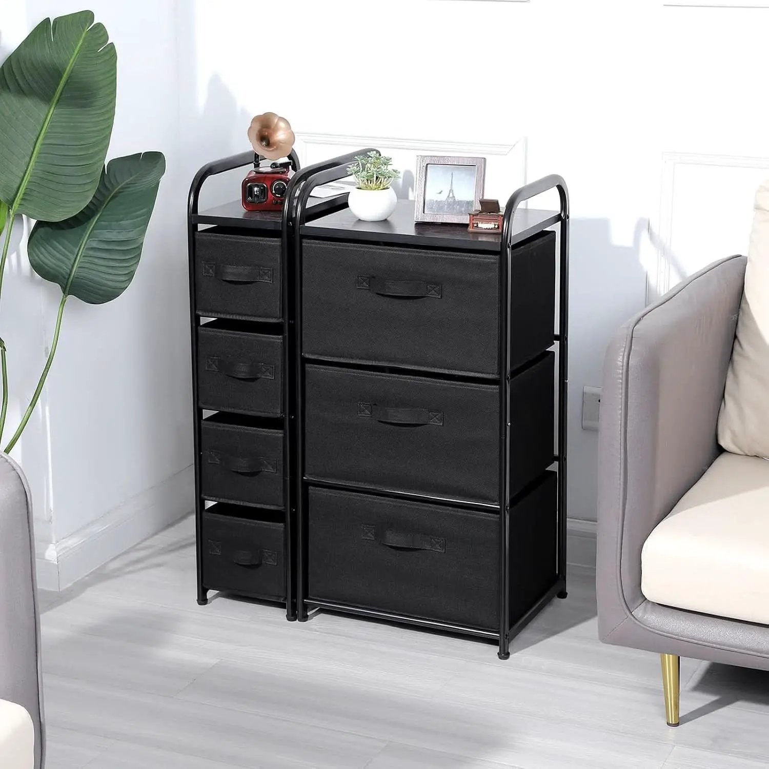 4 Drawer Narrow Fabric Dresser Storage Tower With Wood Top Black from PriceLows™