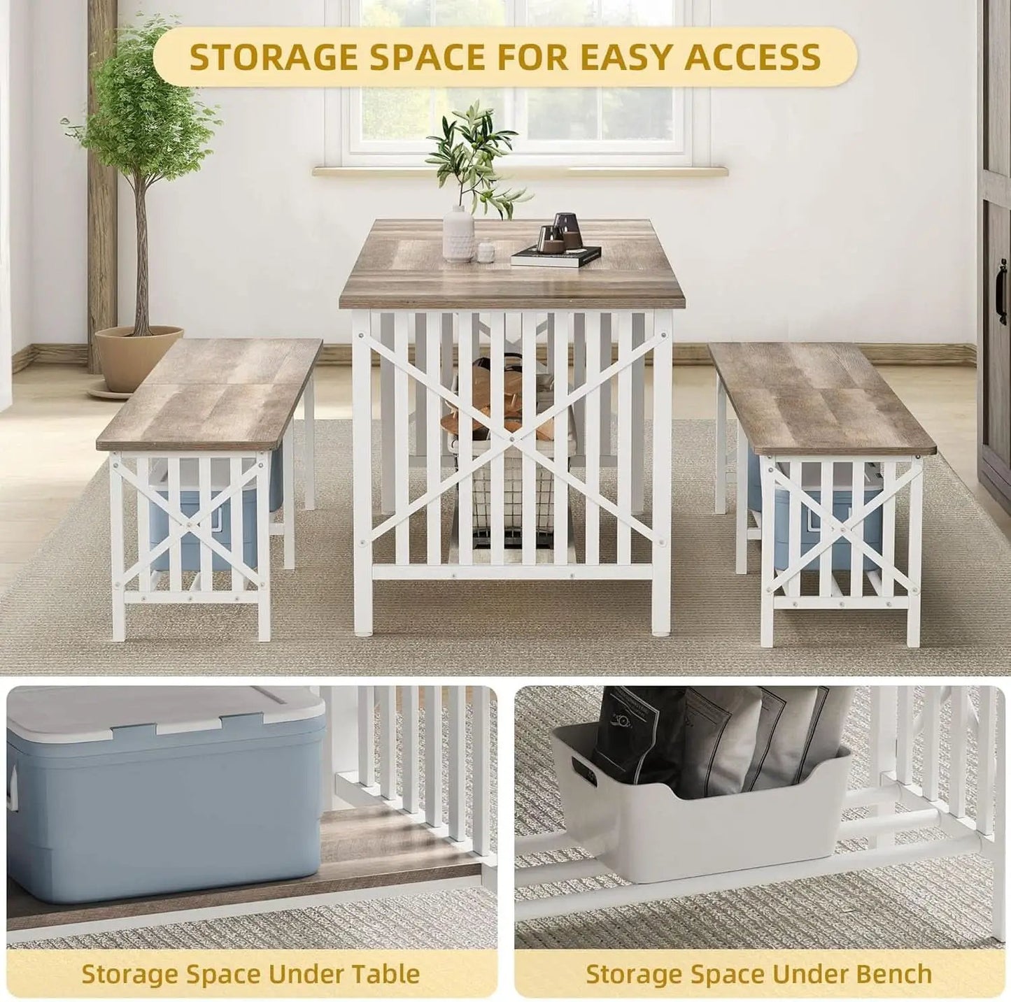 Sixty Three Inch Washed Grey Industrial Style Storage Dining Table from PriceLows™