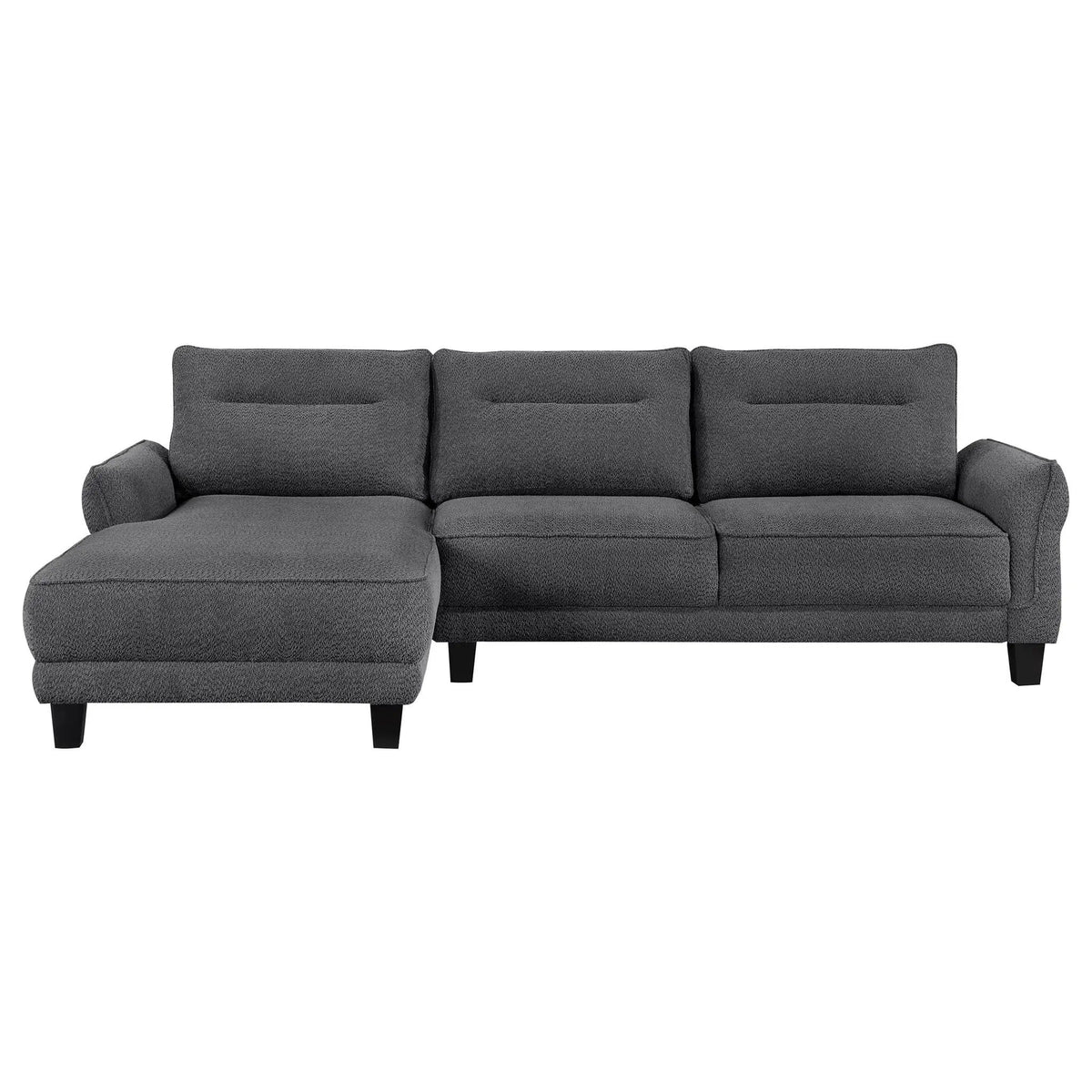 Caspian Upholstered Curved Arm Chaise Sectional Sofa | 109.75 x 67.75 x 36.5 in | Solid Wood & Boucle | Grey