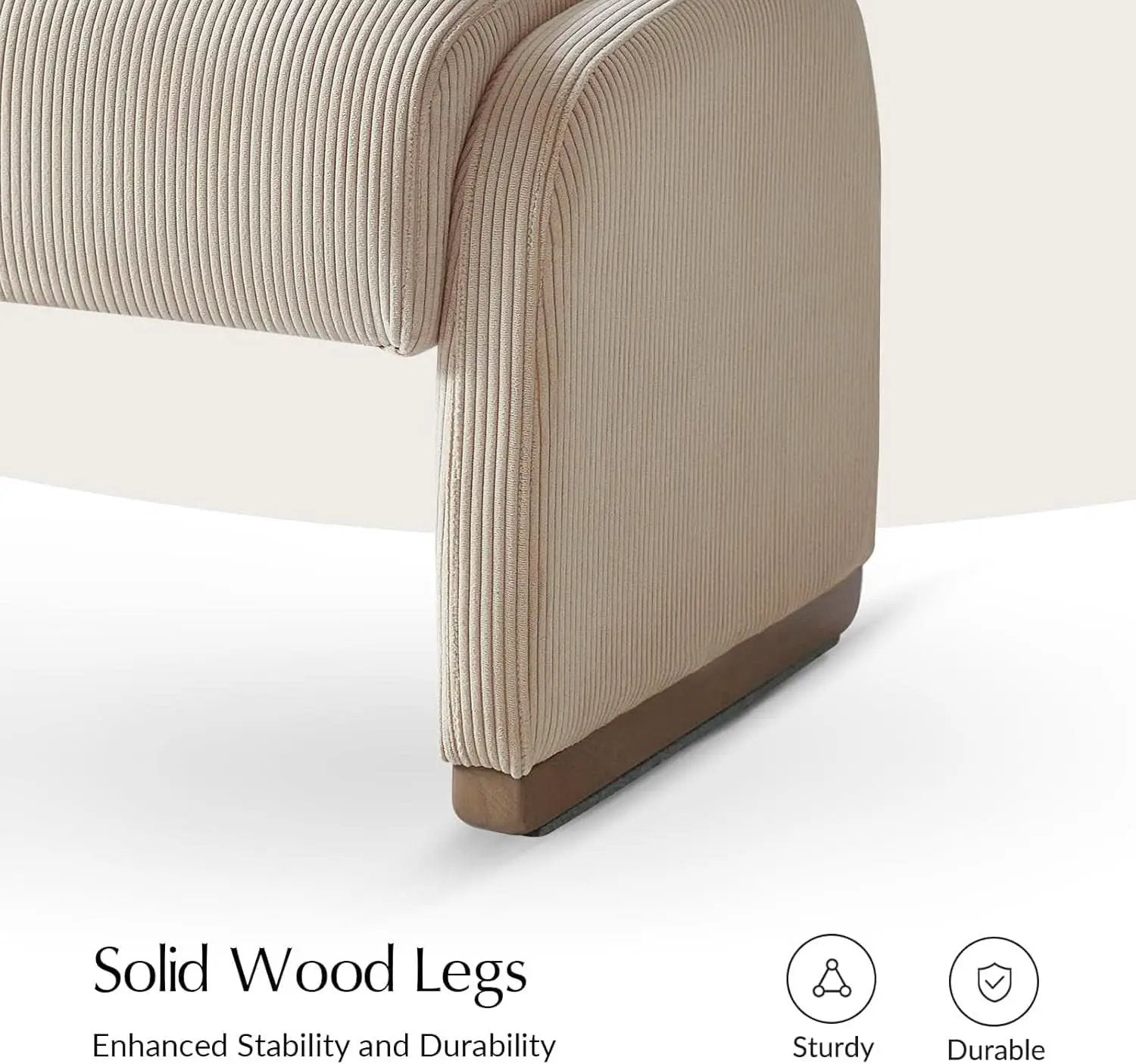 Beige Corduroy Ottoman With Contemporary Wood Legs from PriceLows™