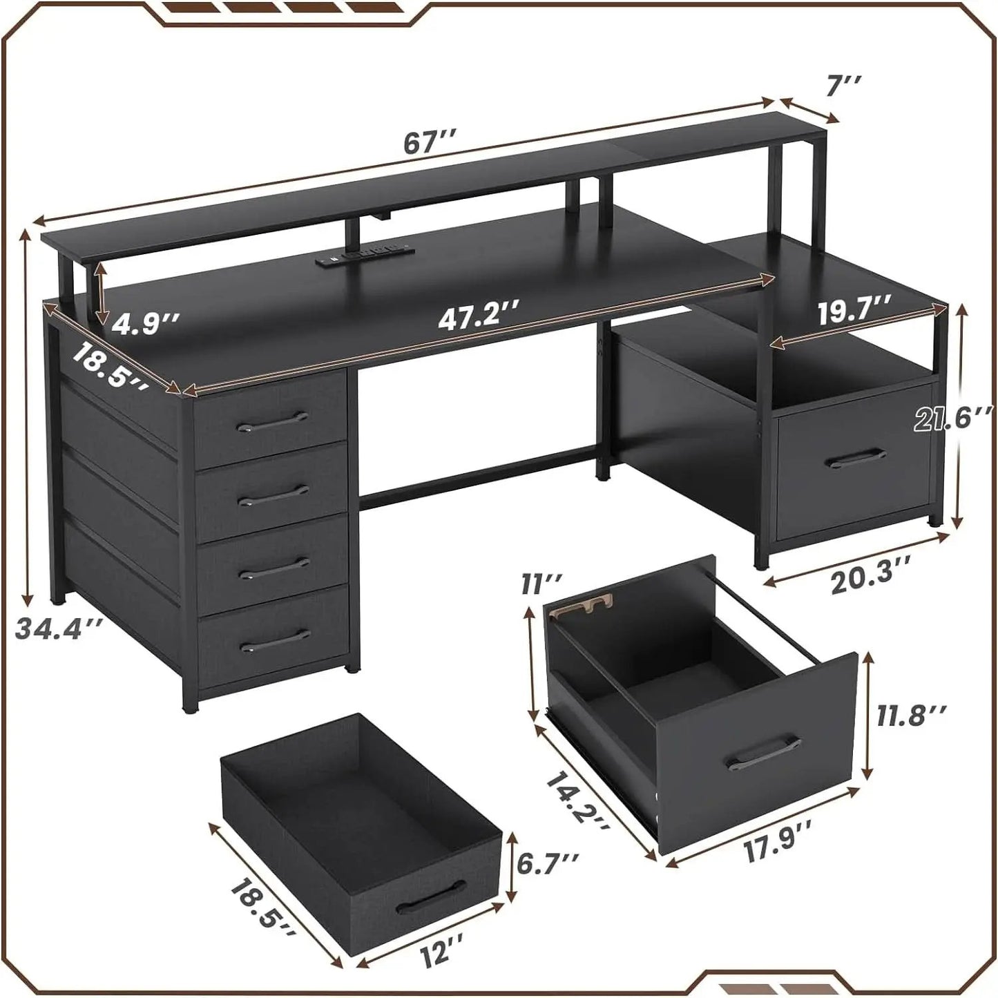 66 Inch Computer Desk 5 Drawers For Home Office Workspace from PriceLows™