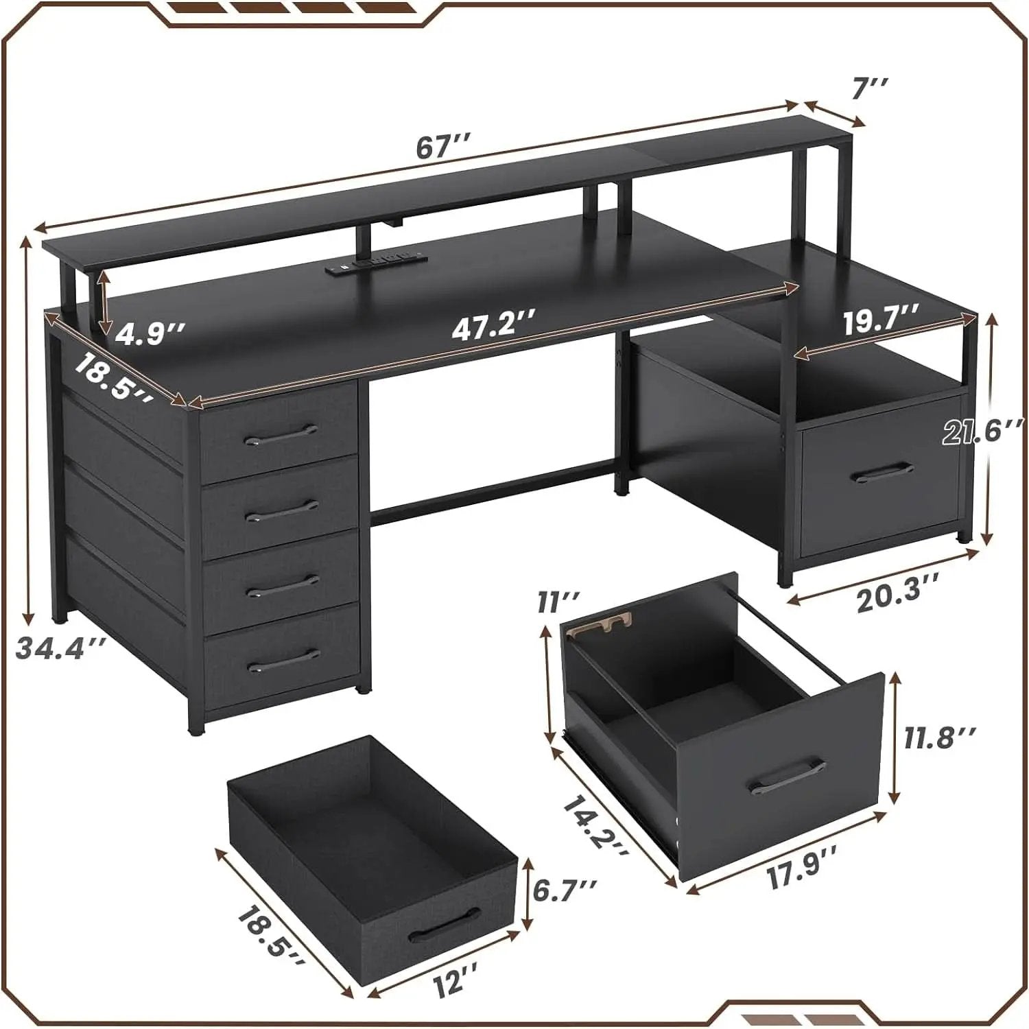 66 Inch Computer Desk 5 Drawers For Home Office Workspace from PriceLows™