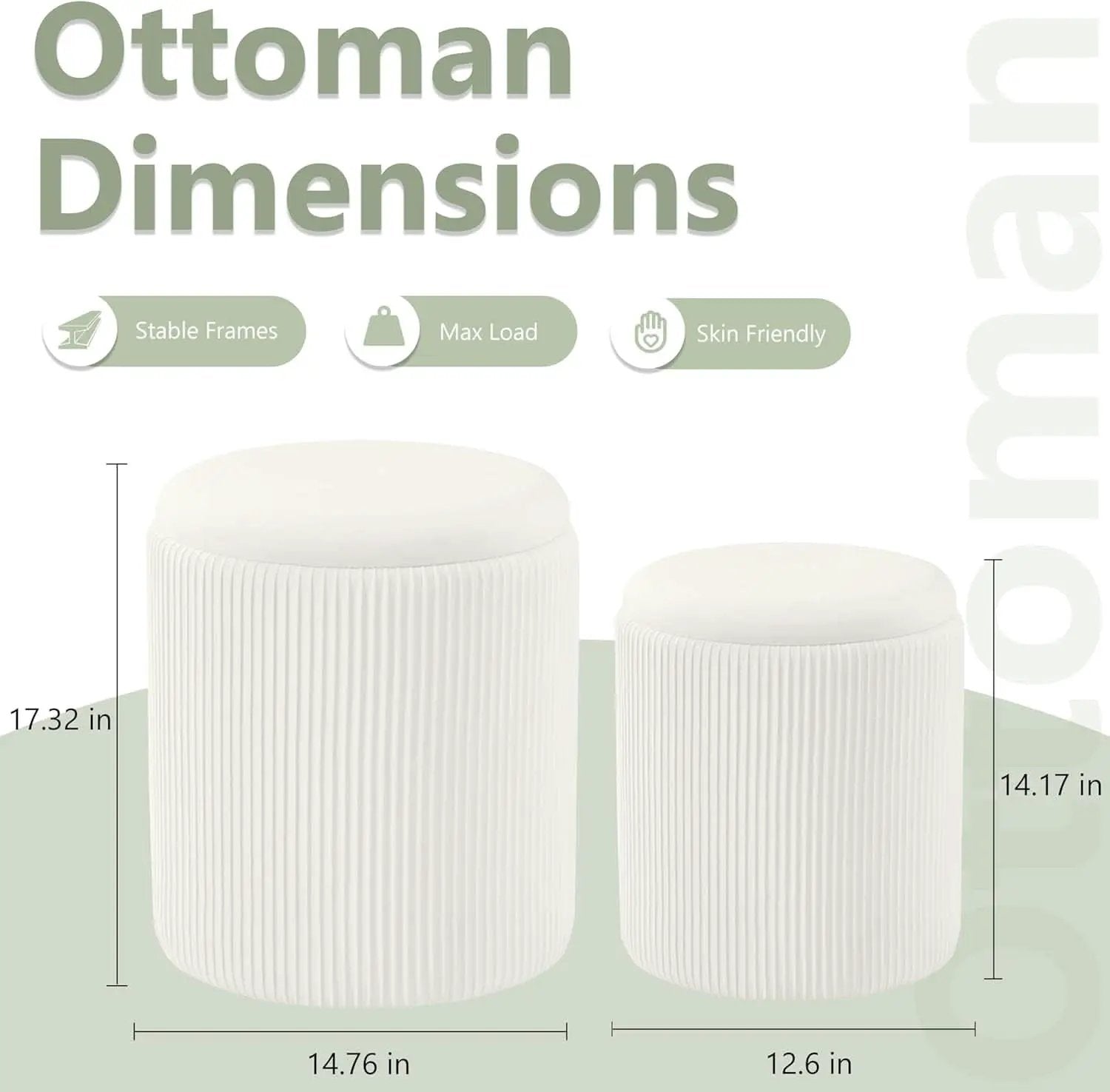 Compact Round Velvet Storage Ottoman TwoPack White from PriceLows™