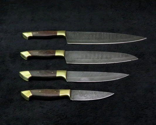 Custom Handmade Damascus Steel Knife 13” Rosewood Handle with Brass Bolster | 8 Inch | Damascus Steel | Kitchen Knives Set