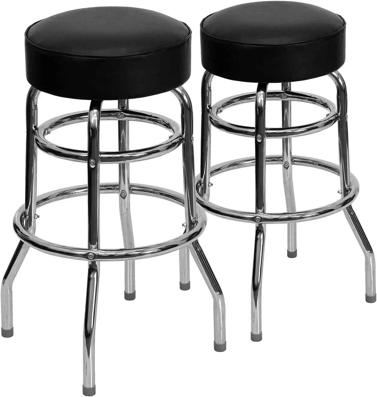 Bruno 2 Pack Bar Stool Chrome Double Ring Black Seat from PriceLows™