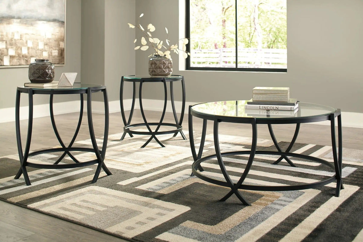 Tarrin Occasional Table Set (Set of 3) | 36.88 x 36.88 x 17.75 in | Tempered Glass & Metal | Black