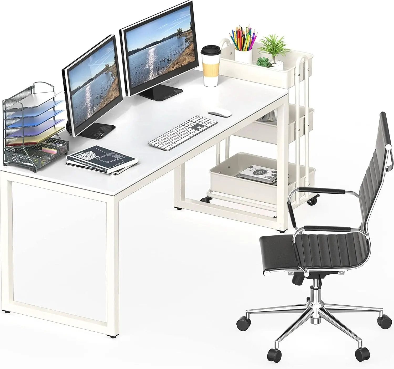 55 Inch White Computer Desk With Cord Management And Adjustable Glides from PriceLows™
