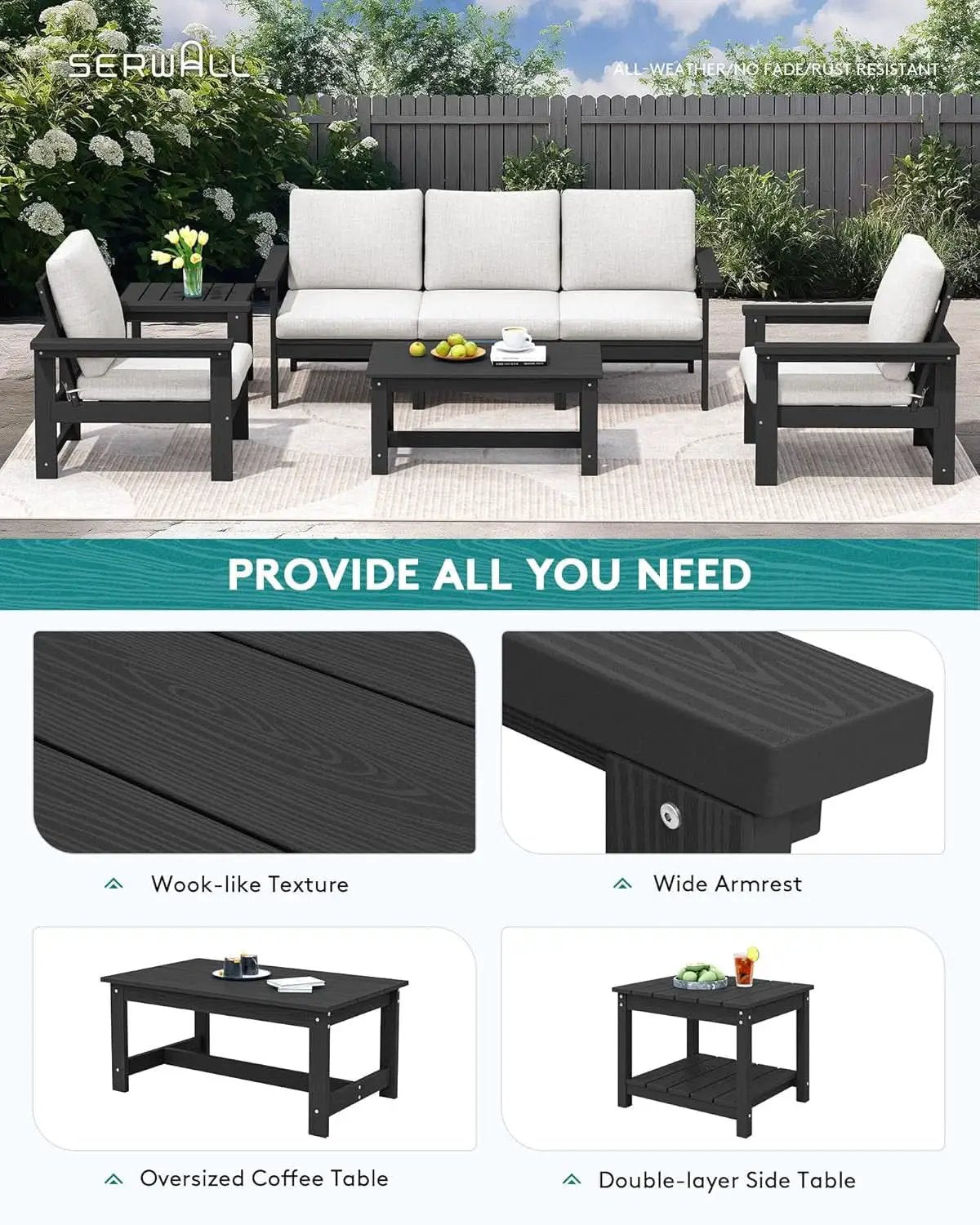 HDPE Outdoor Patio Furniture Set 7 Piece All Weather from PriceLows™