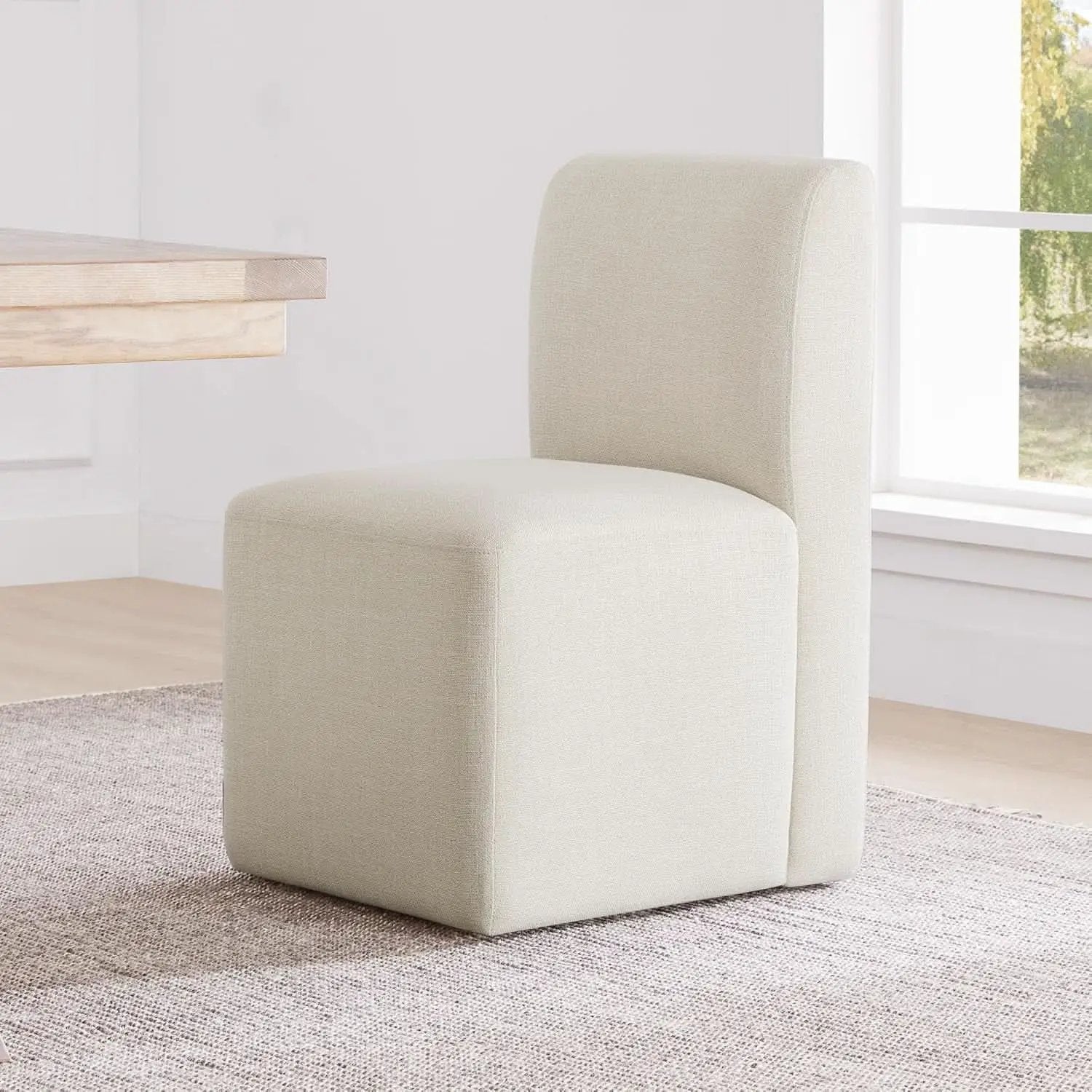 2 Linen Upholstered Armless Dining Chairs With Casters from PriceLows™