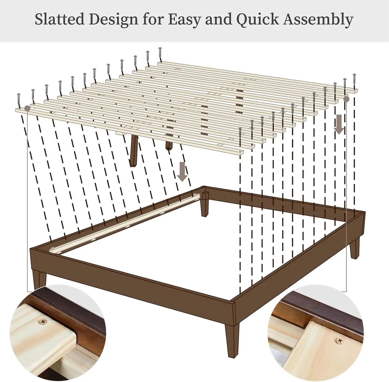 Queen Platform Bed Frame Dark Walnut Underbed Storage from PriceLows™
