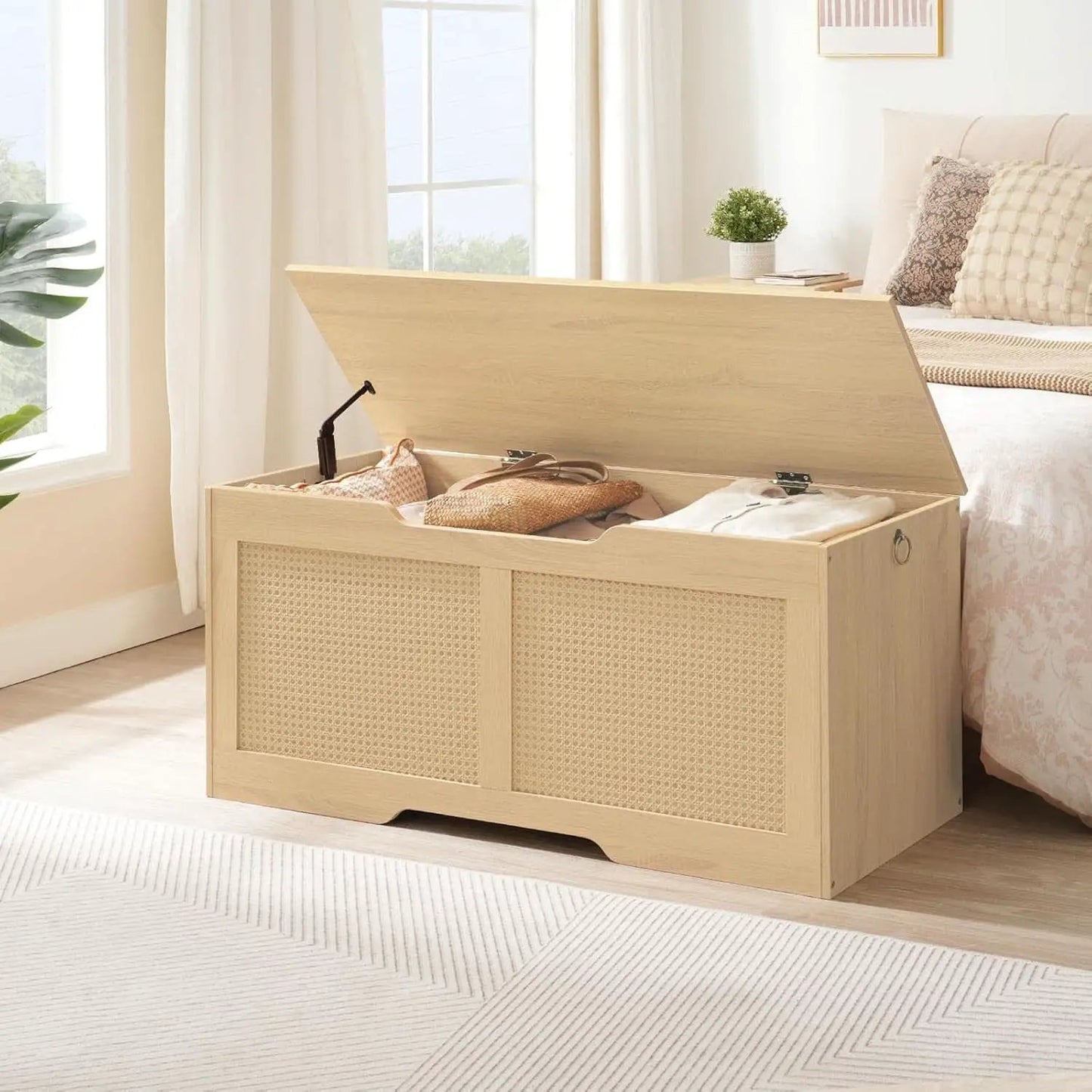 FortyThreeInch RattanLike StorageChest Bench With Safety Hinge from PriceLows™