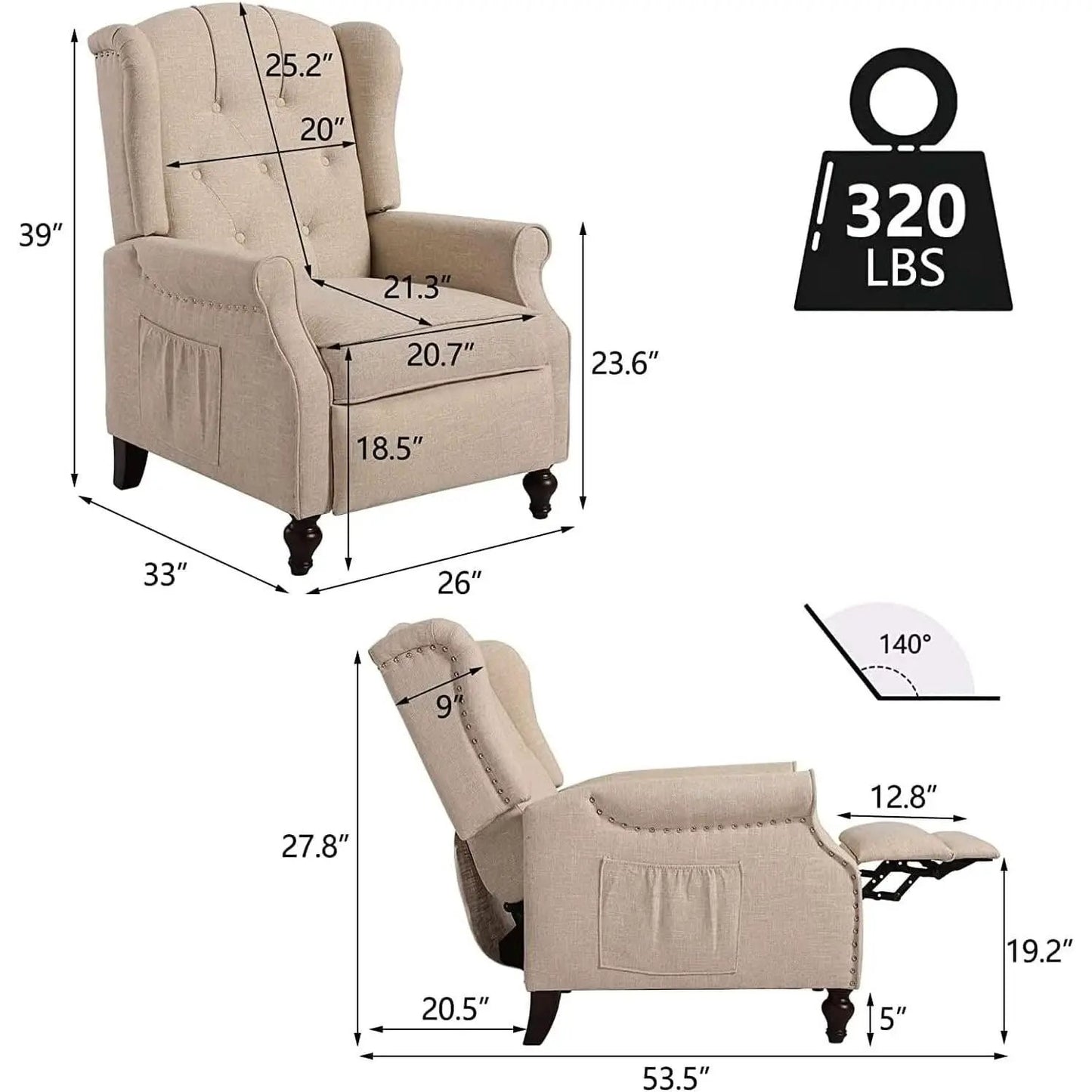 Wingback Recliner Chair With Massage And Heat For Living Room from PriceLows™