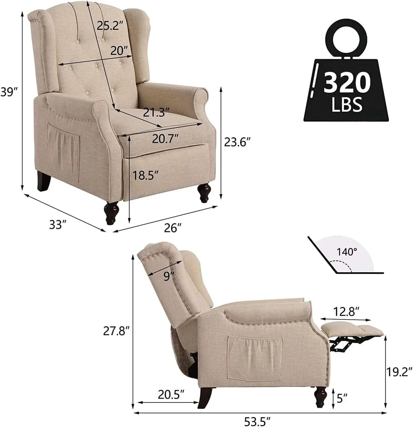 Vintage Wingback Recliner Chair With Massage And Heat from PriceLows™